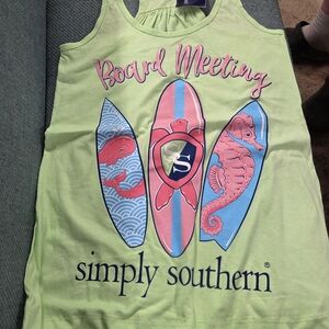 Simply Southern Lime Green Tank with Pink & Blue Surfboard Graphics